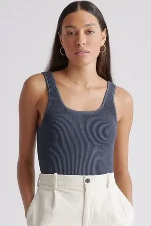 Quince Sweater Tank Women’s Cropped Ribbed Knit Square Neck Stretch Gray Medium‎ thumbnail 1