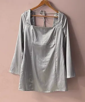 Wild Fable Silver Satin Bell Sleeve A-Line Mini Dress Size M thumbnail 1