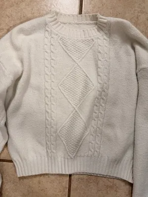 White Cable Knit Cropped Sweater thumbnail 1