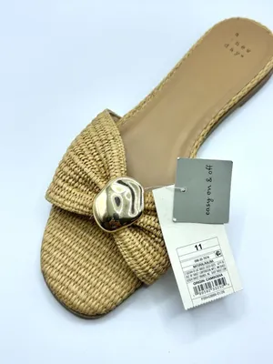 Natural Raffia Gold Hardware Slide Sandals NWT 11 thumbnail 4