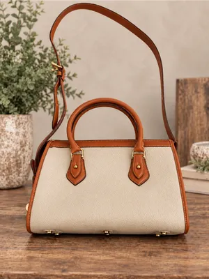 Vintage Dooney Bourke Cream/ British Tan Shoulder Satchel Bag Purse Y2K Leather thumbnail 3