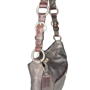 Vintage Coach Metallic Leather Hobo Bag Silver Chain Strap Turn Lock‎ Y2K Purse thumbnail 6