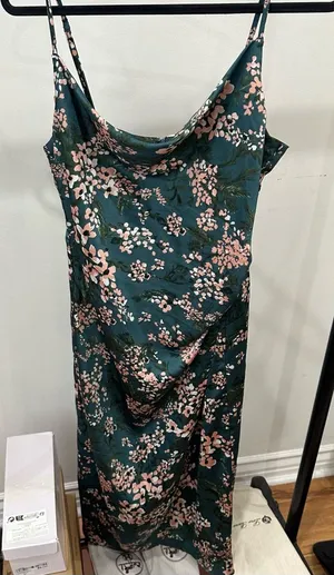 Floral Green Slip Dress Size L thumbnail 1