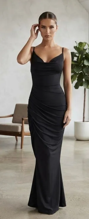 Elegant Black Sleeveless Ruched‎ Maxi Dress thumbnail 1