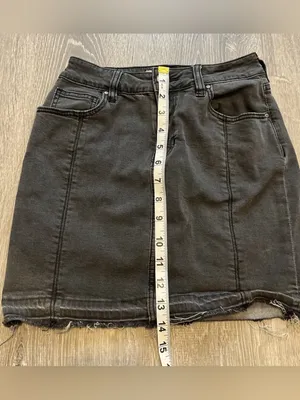 Pac Sun Black Charcoal Lightly Distressed Jean Denim Skirt Size 23 Stretch thumbnail 5