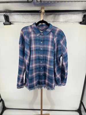 Free People Seeking Starlight Plaid Shirt Blouse Size M Boho Pink Blue Casual thumbnail 6