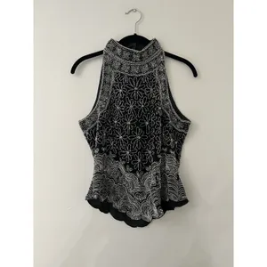 Vintage Adrianna Papell Boutique Evening Floral Silk Beaded Halter Top m Black thumbnail 9