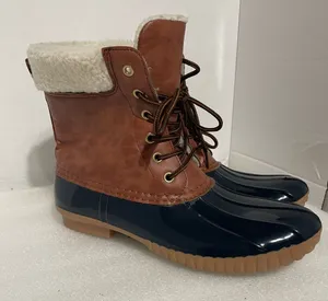 Yoki Two-Tone Lace-Up Winter Duck Boots in Brown and Navy thumbnail 1