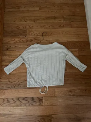 American Eagle Cream Ribbed Long Sleeve Top thumbnail 3