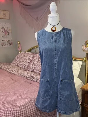 Vintage Sleeveless Blue Denim Pocket Shift Dress thumbnail 6