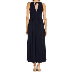 NEW R&M Richards 1289 Maxi Dress Navy Beaded Waist Formal Womens Size 8 thumbnail 3