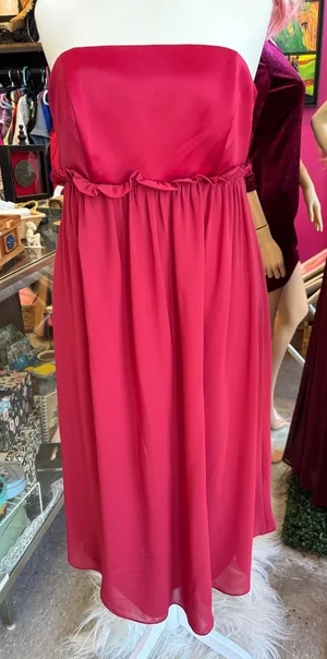 Alfred Sung Strapless Ruffle Empire Waist Chiffon Cocktail‎ Dress Raspberry Pink thumbnail 1