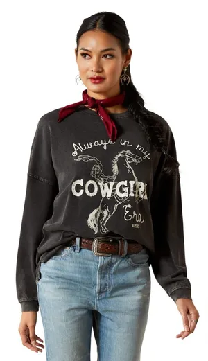 Ariat Black Mineral‎ Washed Cowgirl Era Long Sleeve Oversized Tee Shirt Size M thumbnail 1
