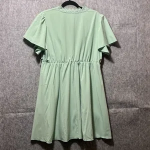 SHEIN Curve Mint Green Lace Trim V-Neck Empire Waist Flutter‎ Sleeve Dress 1XL thumbnail 7