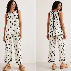 NEW Free People Groovy Daisy Black Floral Cotton Linen 2 Piece Casual Set Size 0 thumbnail 2