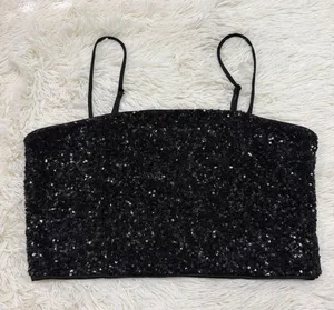 Express Black Sequin Cropped Cami thumbnail 1