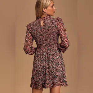 Lulus Floral Forever Print‎ Smocked Skater Dress in Green and Pink Size M thumbnail 3