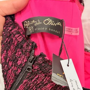 Alice + Olivia NEW Black Hot Wild Pink Chantil Lace Corset‎ Mini Dress US 4 $695 thumbnail 9