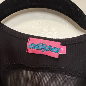 Edikted Black‎ Ribbed Long Sleeve Mesh Crop Top Size Medium thumbnail 3