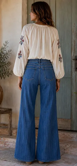 Anthropologie Pilcro High-Rise Wide-Leg Soft Trouser Jeans Size 27 Boho Festival thumbnail 1