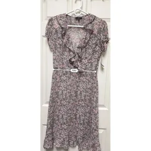 JBS Women Brown Pink Floral Ruffle V-Neck Sheer Mini Dress Size 10 NWT thumbnail 11