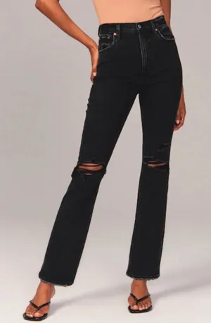 Abercrombie & Fitch The Ankle Straight Ultra High Rise Jeans Black Denim 2‎ Long thumbnail 1