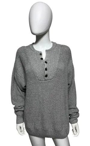 RedHead Womens Gray Chunky Knit Henley Sweater Button Neck Cotton Blend Size M thumbnail 1