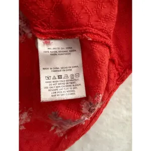 Maeve Anthropologie Red Floral Button Front Puff Sleeve Blouse‎ Top Size 2 thumbnail 2