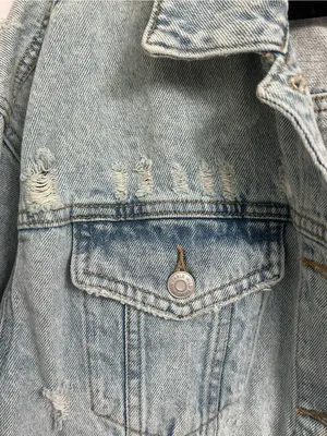 Light Wash Denim Jacket with Distressed Detail thumbnail 6