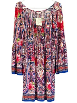 NWT Boston Proper Paisley Floral Bell Sleeve Peasant Dress Size 8 thumbnail 1