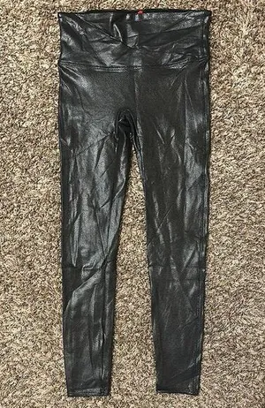 SPANX Faux Leather Leggings Black Pebbled Large thumbnail 1