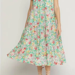 Entro boutique Neighborhood Garden Midi Dress floral small pink green thumbnail 1