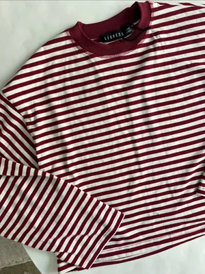 LIONESS Bloom Long Sleeve Top in Wine Stripe Red White XXS (Oversized) $69 thumbnail 4