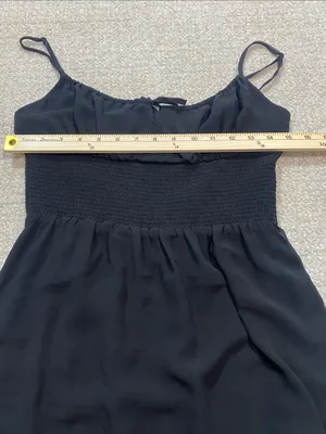 Aritzia Wilfred Black Smocked Mini Dress with Ruffle Hem Size M thumbnail 9