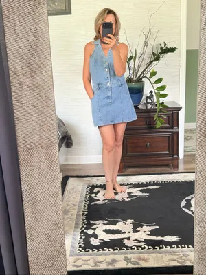 Zara Denim Halter Mini Dress Light Wash Sleeveless Button Front Size M NWT thumbnail 8
