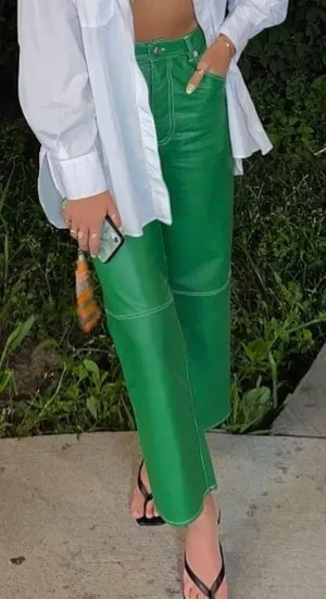 Free People Green Leather Pants thumbnail 1