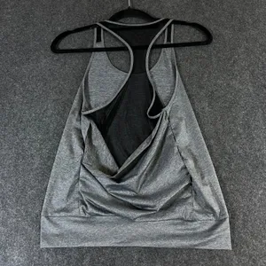 Alo Yoga Womens Gray Heathered Open Draped Mesh Back Racerback Tank‎ Top thumbnail 2