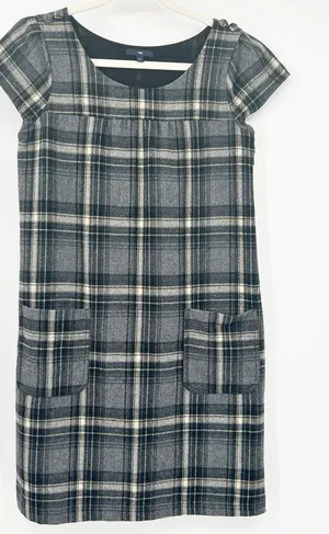 Gap‎ Womens Y2K Fall Preppy Dark Academia Plaid Wool Blend Shift Dress Size 6 thumbnail 1