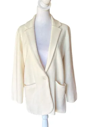 J Crew Cecile Relaxed Sweater Blazer Cotton Wool Blend Womens Small Ivory thumbnail 1