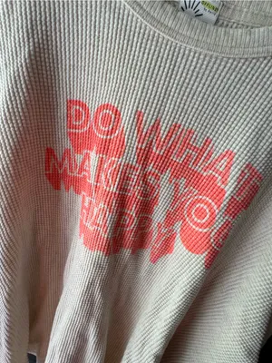 aerie Cream Waffle Knit Graphic Tee with Coral Print thumbnail 2