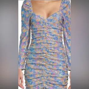 SAYLOR Multicolour Sequin Ruched Bodycon Dress Small Long Sleeve Mini thumbnail 5