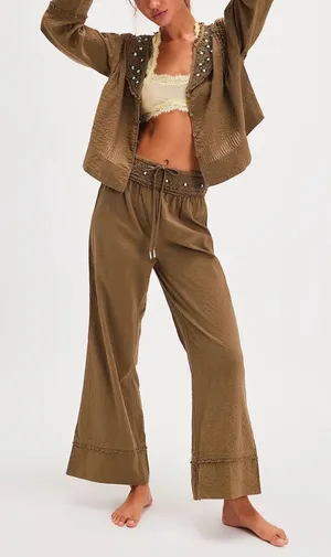 Intimately Free‎ People NWOT Sweet As Roses Lounge Set Olive green Size XS thumbnail 1