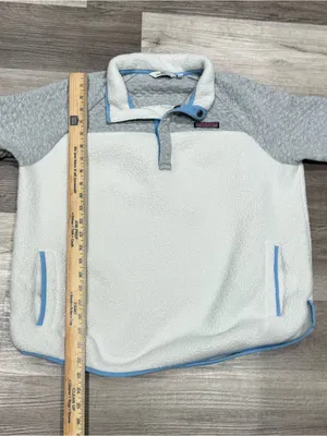 Vineyard Vines Mixed Media Sherpa Shep Shirt Pullover Cream Gray Quilted Large L thumbnail 5