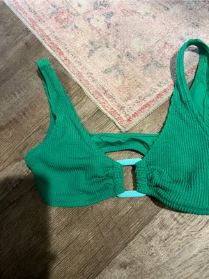 Aerie Green Textured Scoop Bralette Top thumbnail 5