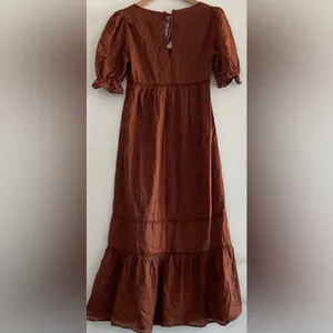 Reformation Bekkah Crocheted Lace Trim Organic Cotton Midi Dress in Cinnamon XS thumbnail 10
