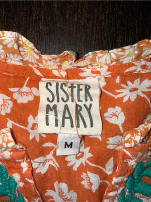 Sister Mary Floral Embroidered Coral Blouse Teal Boho Peasant Top Cottagecore thumbnail 5