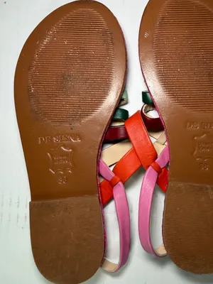 Multicolor Strappy Women's Sandals - Pink, Red, Green, Blue Accents eu 38 us 7.5 thumbnail 3