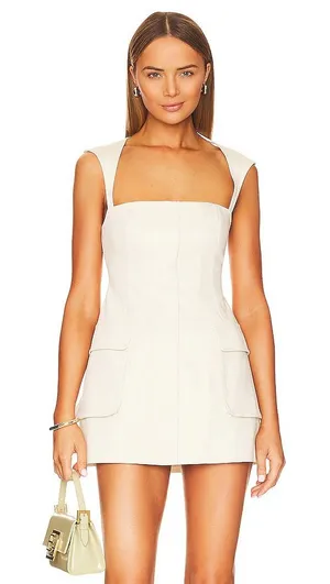 L'Academie Ashleigh Stretch Cotton Cargo Mini Dress in Khaki Beige thumbnail 1