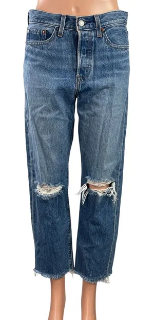 Levi's Wedgie Women's Blue High Rise Distressed Straight Denim Jeans Size 28 thumbnail 1