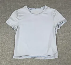 Abercrombie & Fitch Shirt‎ Womens XS Blue Cropped Crew Neck Short Sleeve Cotton thumbnail 1